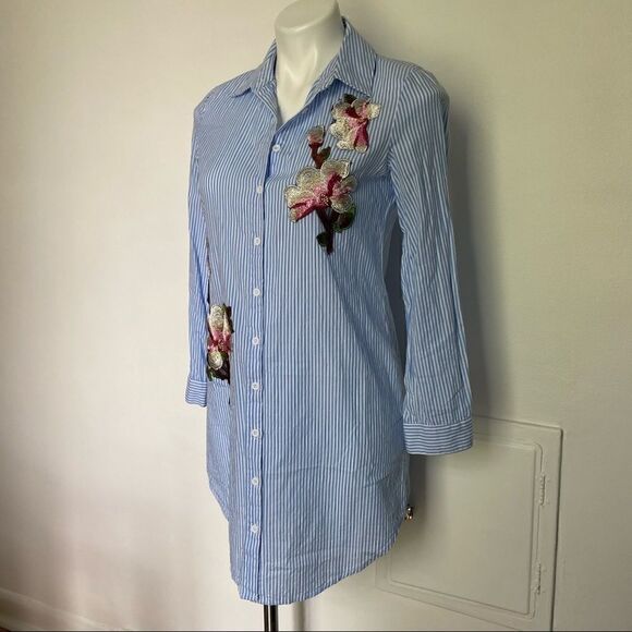 Shein Embroidered Button Down Shirt Dress - Picture 3 of 8